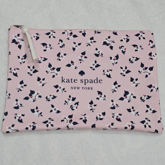 Kate Spade New York Pink Floral Zipper Pouch โ 11x8โ Polyester Travel Clutch - Picture 2 of 6
